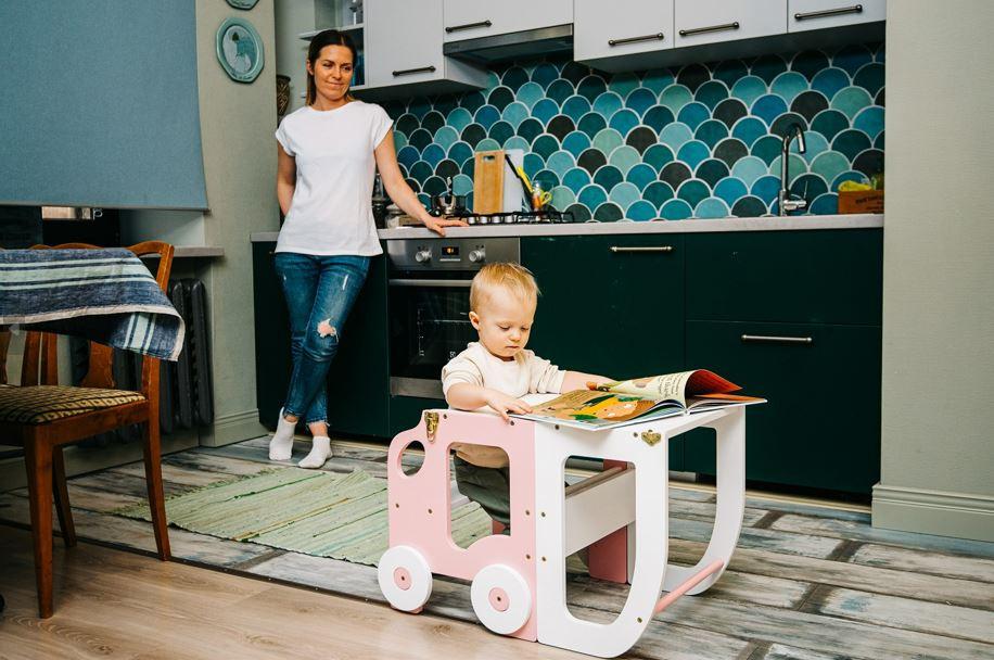Kombihochstuhl Car Step Stool Weiss/pink - Pink/Weiß, Basics, Holz (38/90/40cm)
