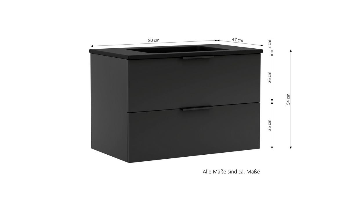 Waschtischkombi Sevilla Schwarz, B: 80 cm - Schwarz, MODERN, Keramik/Holzwerkstoff (80/54/47cm) - Held