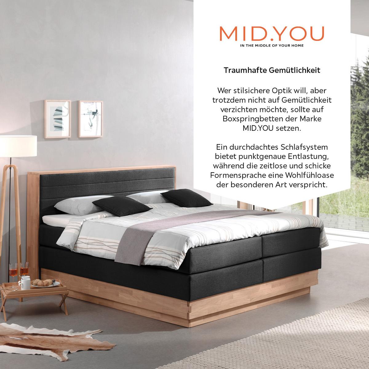 Boxspringbett Mit Topper & Bettkasten 160x200 Moneta - Eichefarben/Dunkelgrau, MODERN, Holz/Textil (160/200cm) - MID.YOU