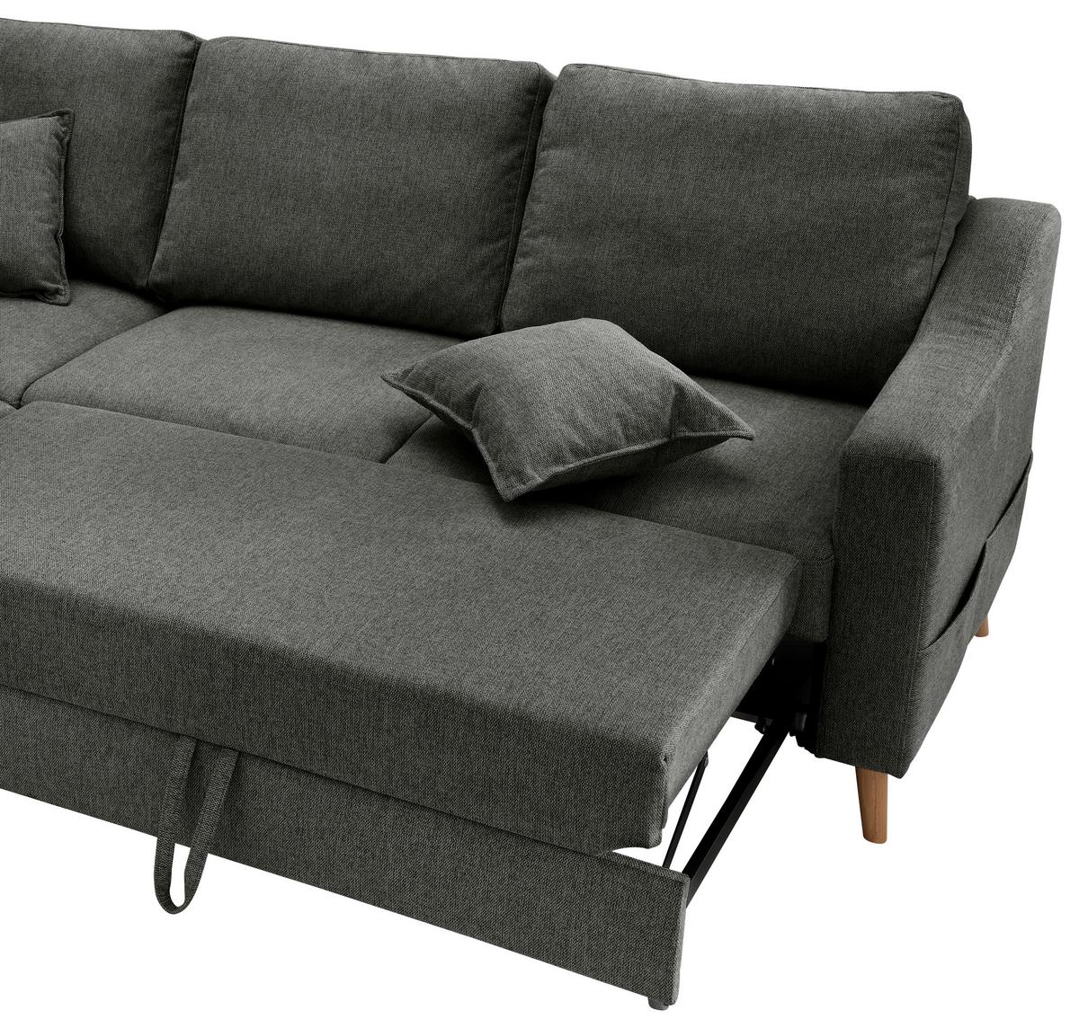 Ecksofa mit Schlaffunktion Valentina mit Kissen Anthrazit - Anthrazit/Naturfarben, KONVENTIONELL, Textil (200/230cm) - P & B
