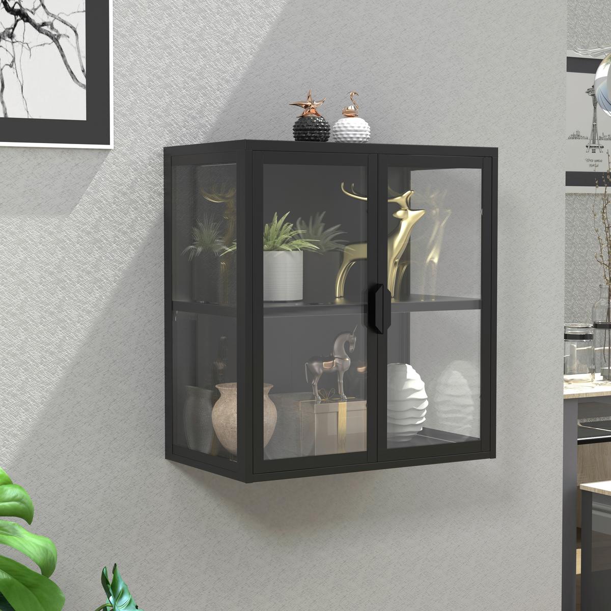 Hängevitrine Flokas Schwarz B: 60 cm - Transparent/Schwarz, Design, Glas/Metall (60/65/35cm) - MID.YOU