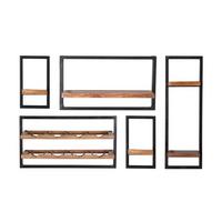 Wandregalset 5-tlg. Mangoholz B: 120cm - Schwarz/Naturfarben, Design, Holz/Metall (120/75/25cm) - MID.YOU