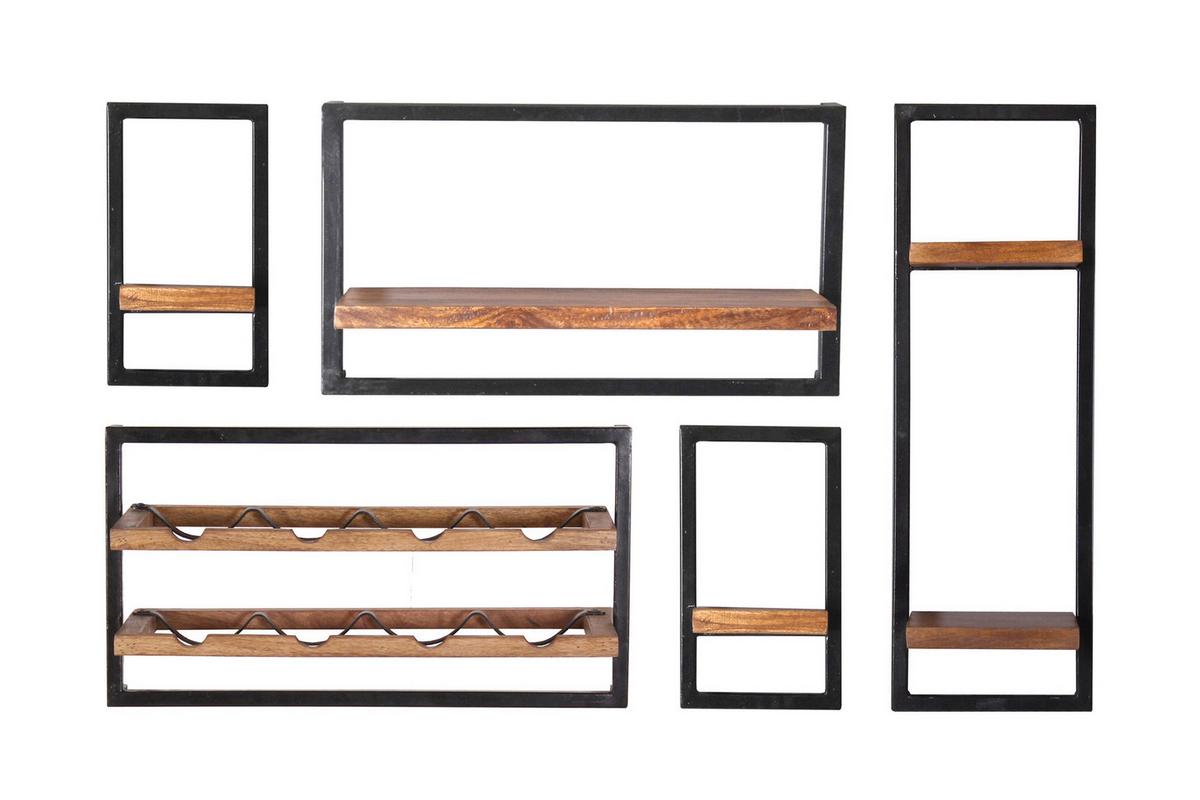Wandregal Mangoholz/Schwarz B: 25cm - Naturfarben, Design, Holz/Metall (25/75/25cm) - MID.YOU