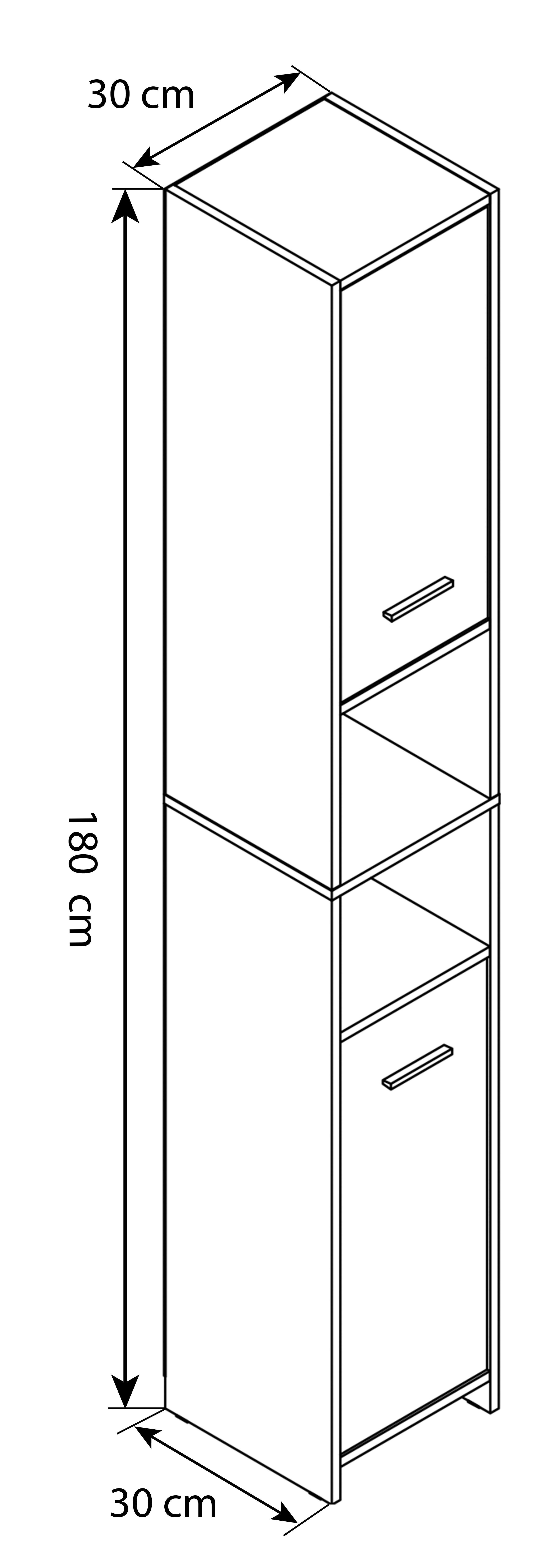 Hochschrank Mit 2 Offene Fächer Zalo L B: 30 cm Weiß - Schwarz/Weiß, MODERN, Holzwerkstoff (30/180/30,4cm) - MID.YOU