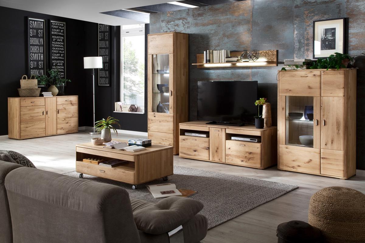 Highboard Massiv B: 96 cm Ravello Eichefarben - Eichefarben, Design, Glas/Holz (96/140/38cm) - Livetastic