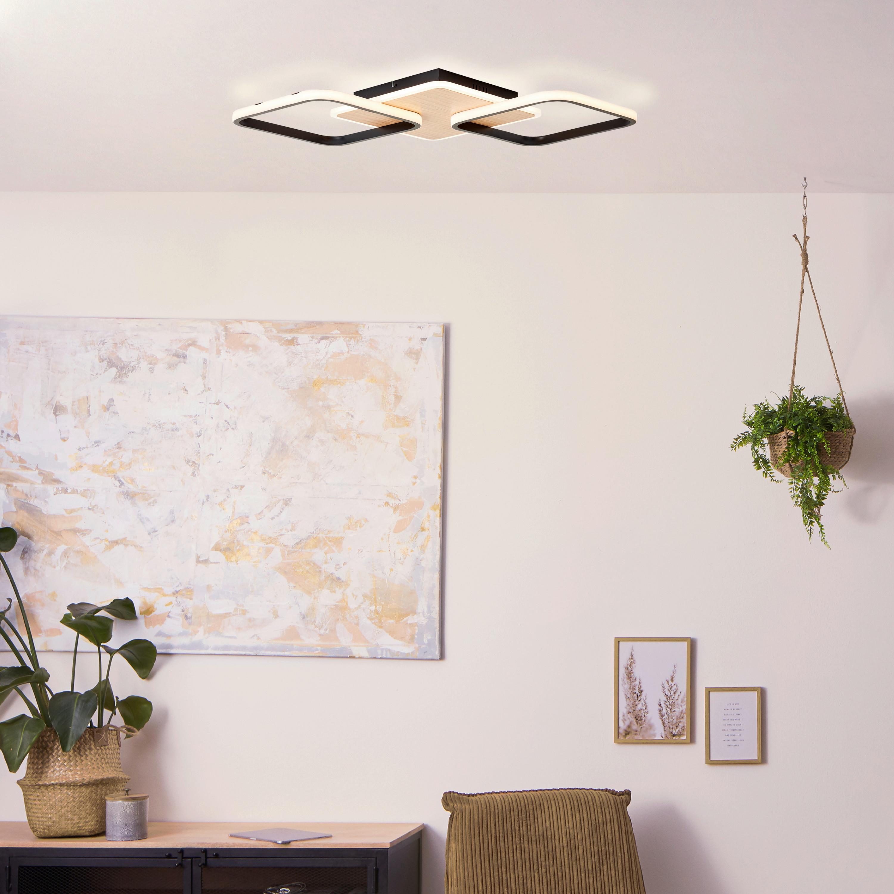 LED-Deckenleuchte Dennet L: 62 cm Mit 3 Helligkeitsstufen - Schwarz/Braun, Design, Kunststoff/Metall (62/62/7cm) - Brilliant