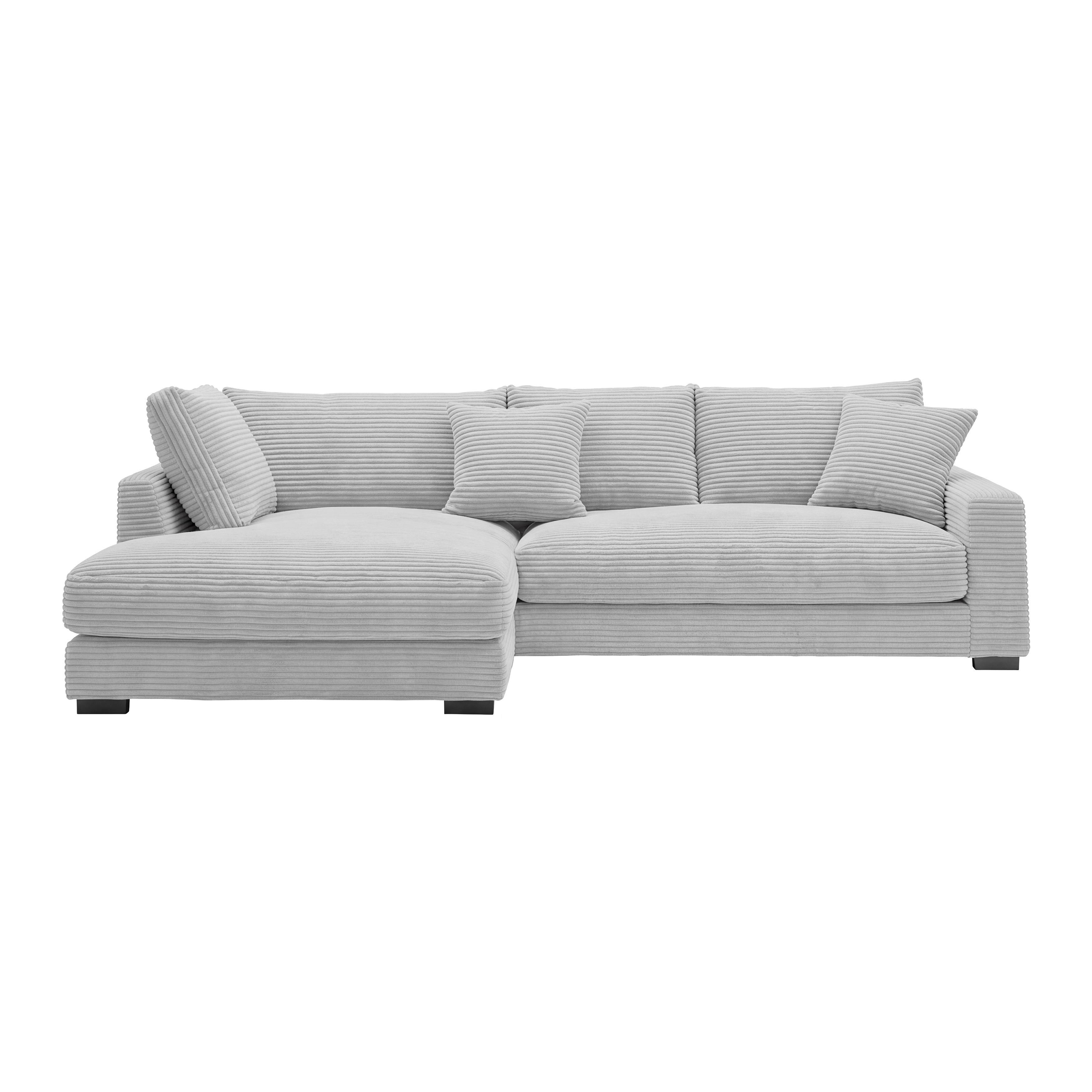 Rohová sedačka PEDRO, levá, světle šedý manšestr - černá/světle šedá, Moderní, textil/plast (190/300cm) - Mömax
