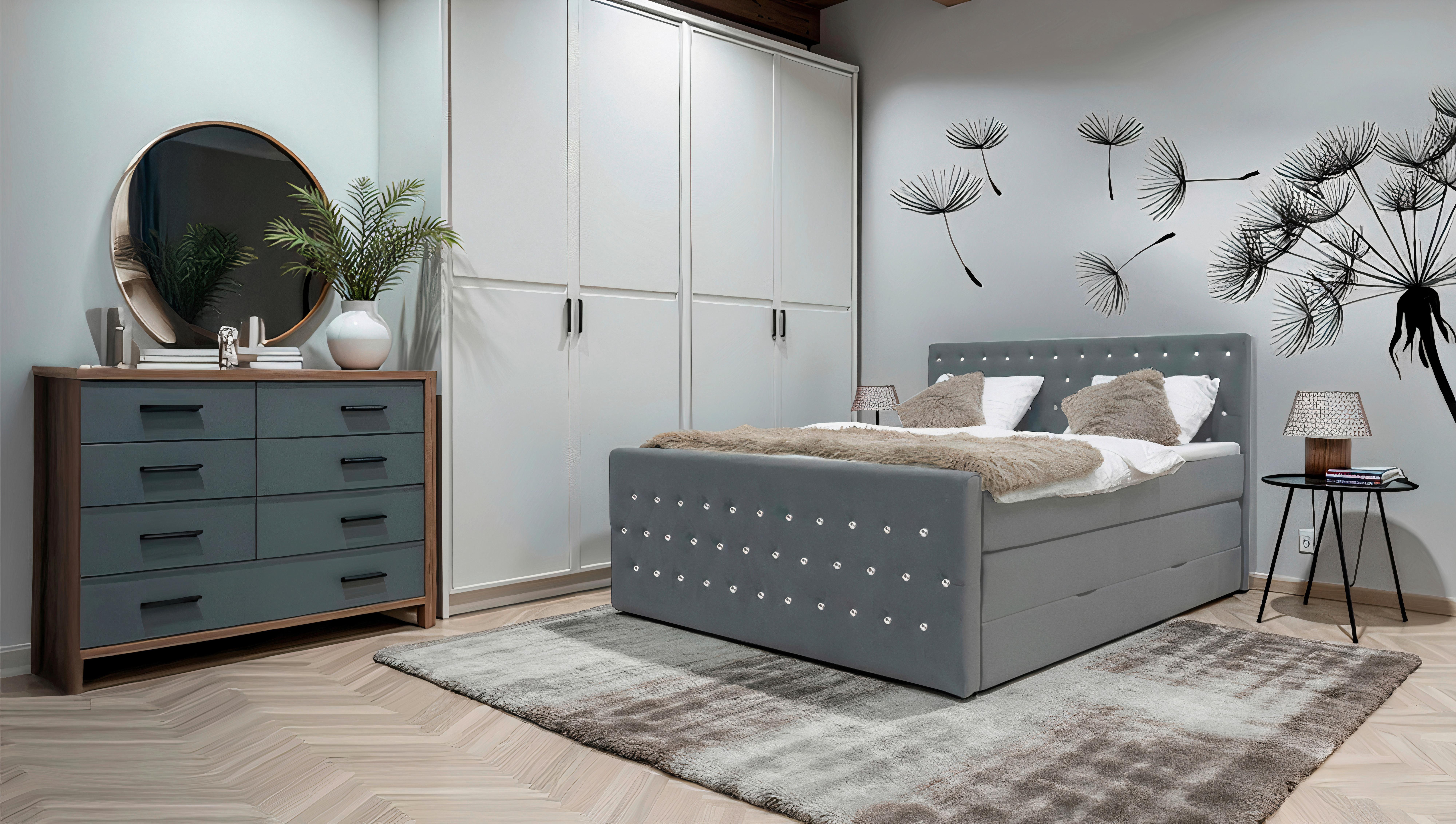 Boxspringbett Elza Graphitfarben, Lf: 180x200 cm - Graphitfarben, MODERN, Textil (180/200cm) - Livetastic