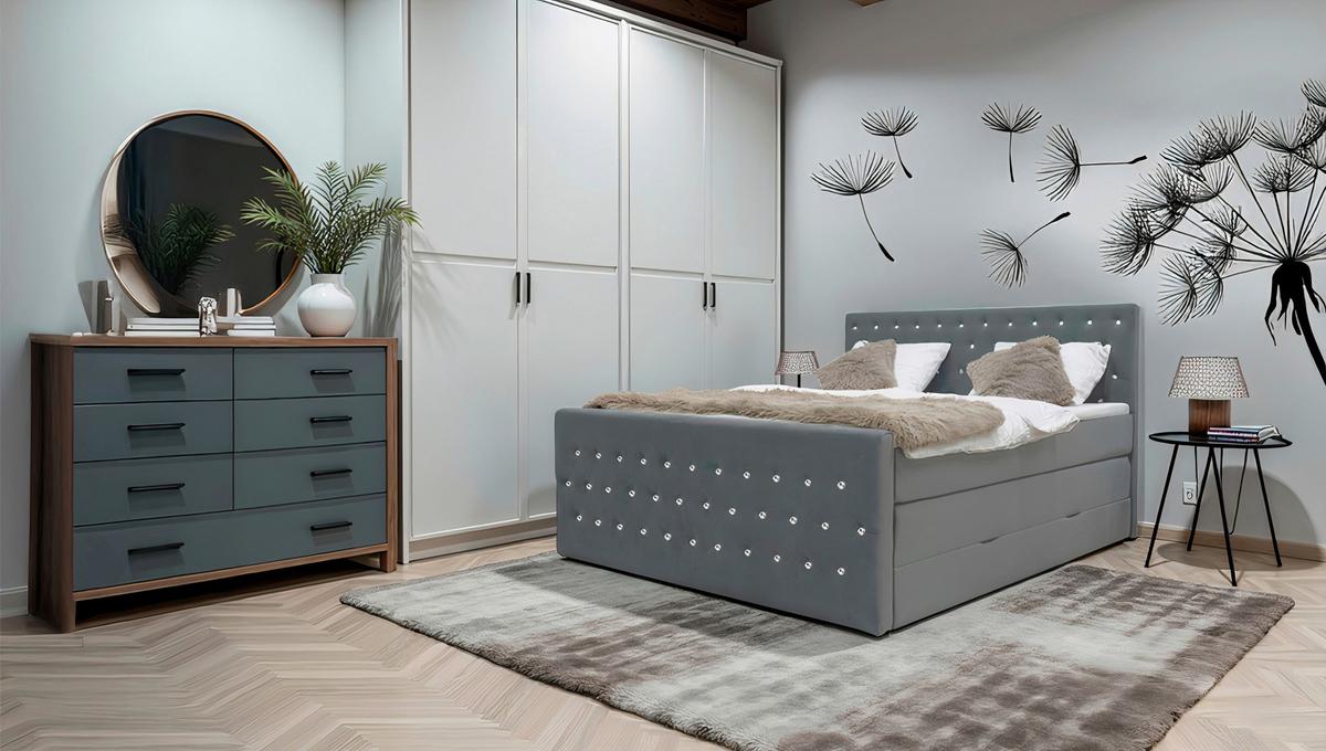Boxspringbett Elza Graphitfarben, Lf: 180x200 cm - Graphitfarben, MODERN, Textil (180/200cm) - Livetastic