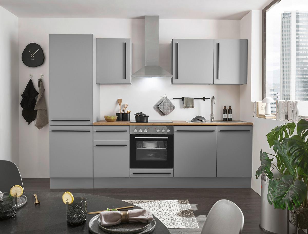 Küchenblock Denver Grau/Eiche Dekor B: 280 cm - Eichefarben/Grau, Design, Holzwerkstoff (280cm) - MID.YOU