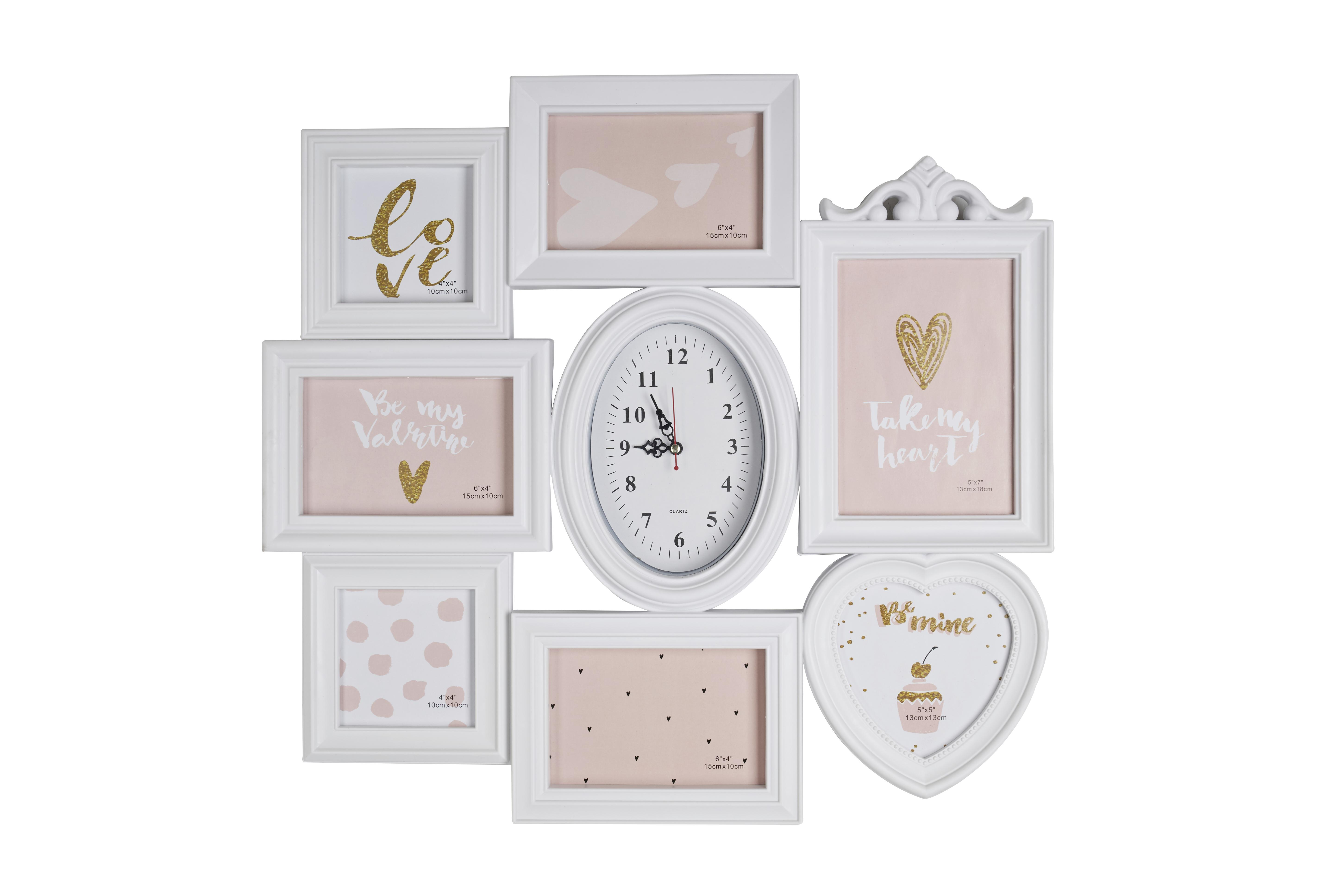 Rámek Na Fotky S Hodinami B992189 - bílá, Basics, kompozitní dřevo/sklo (51/48/2cm)