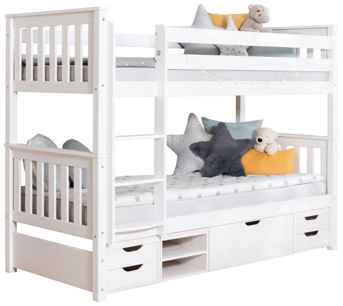 Etagenbett Sammy Weiß Kiefer Massiv 90 Cm Mit Stauraum - Weiß, MODERN, Holz (90/200cm) - MID.YOU