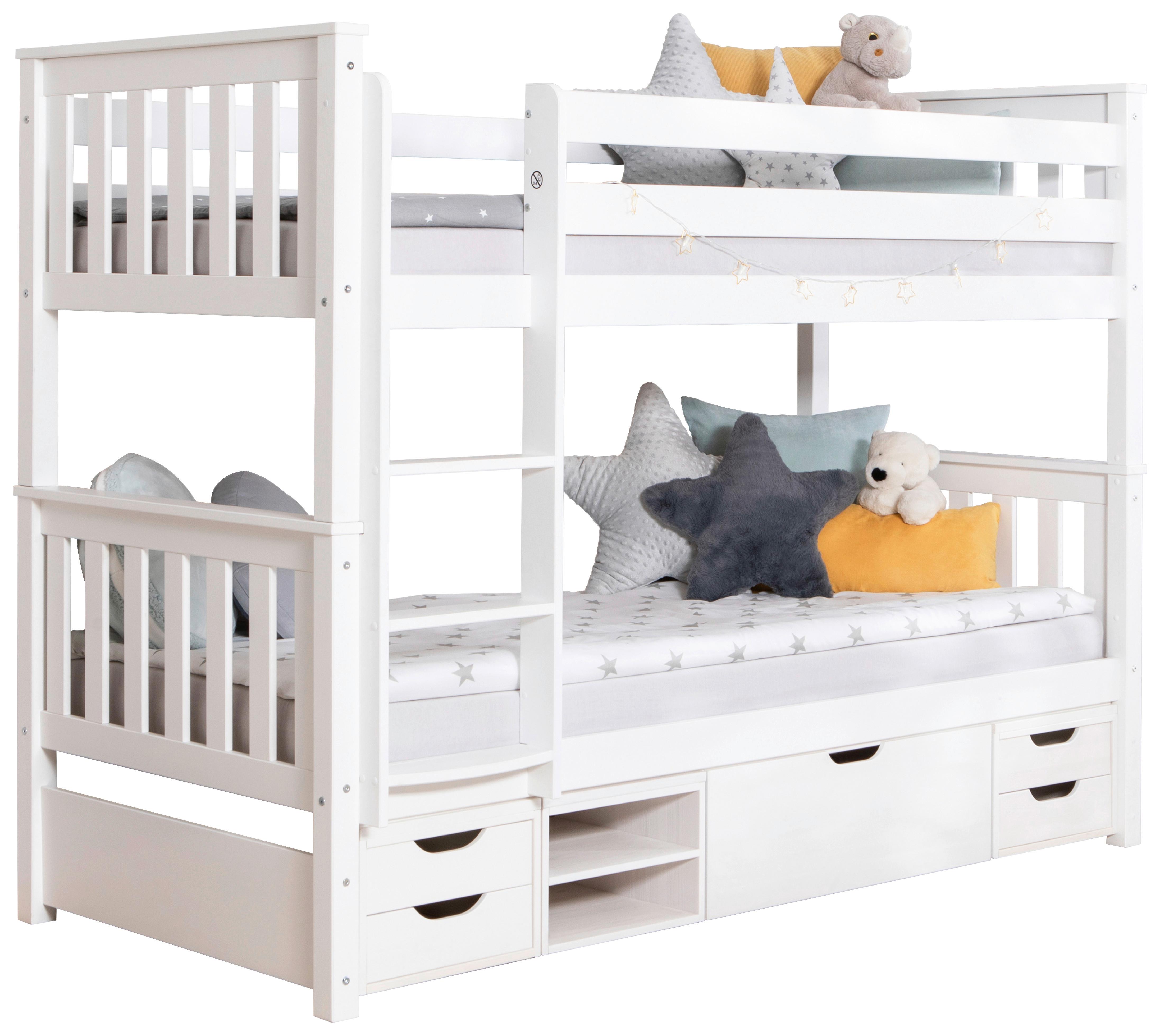Etagenbett Sammy Weiß Kiefer Massiv 90 Cm Mit Stauraum