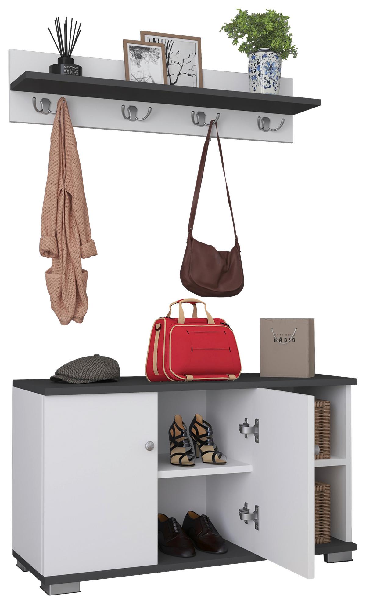 Garderobe Gados 2-teilig Anthrazit/Weiß - Anthrazit/Weiß, MODERN, Holzwerkstoff (90/82/33cm) - MID.YOU