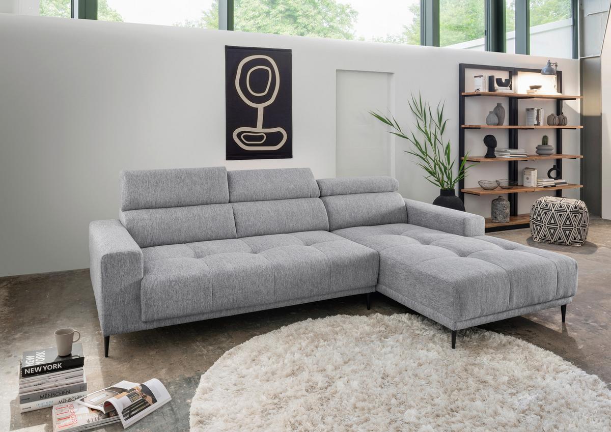 Ecksofa Intera Silberfarben S: 276x188 Cm - Silberfarben/Schwarz, KONVENTIONELL, Textil (276/188cm) - Livetastic