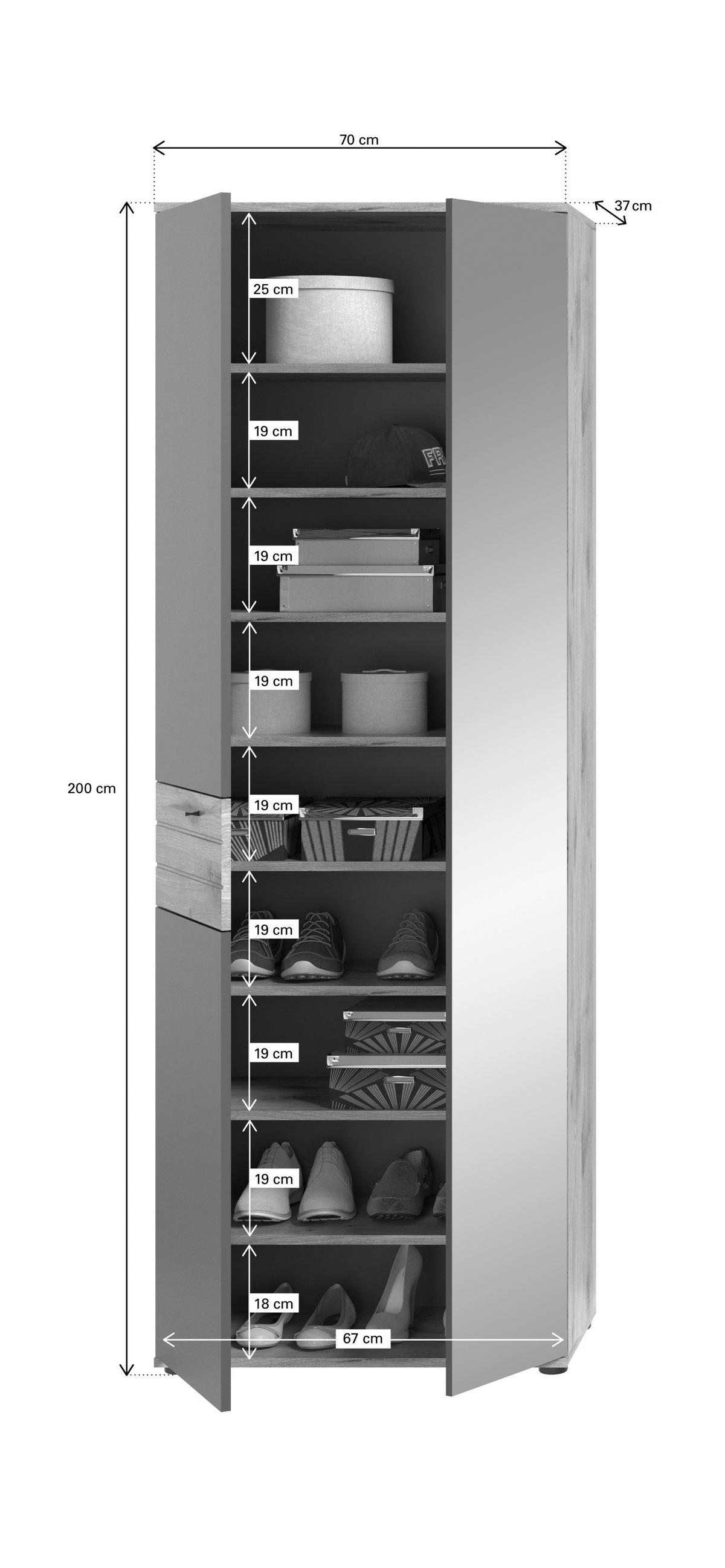 Mason B: 175 cm Nox Oak 3-teilig - Holzwerkstoff (175/200/38cm) - MID.YOU