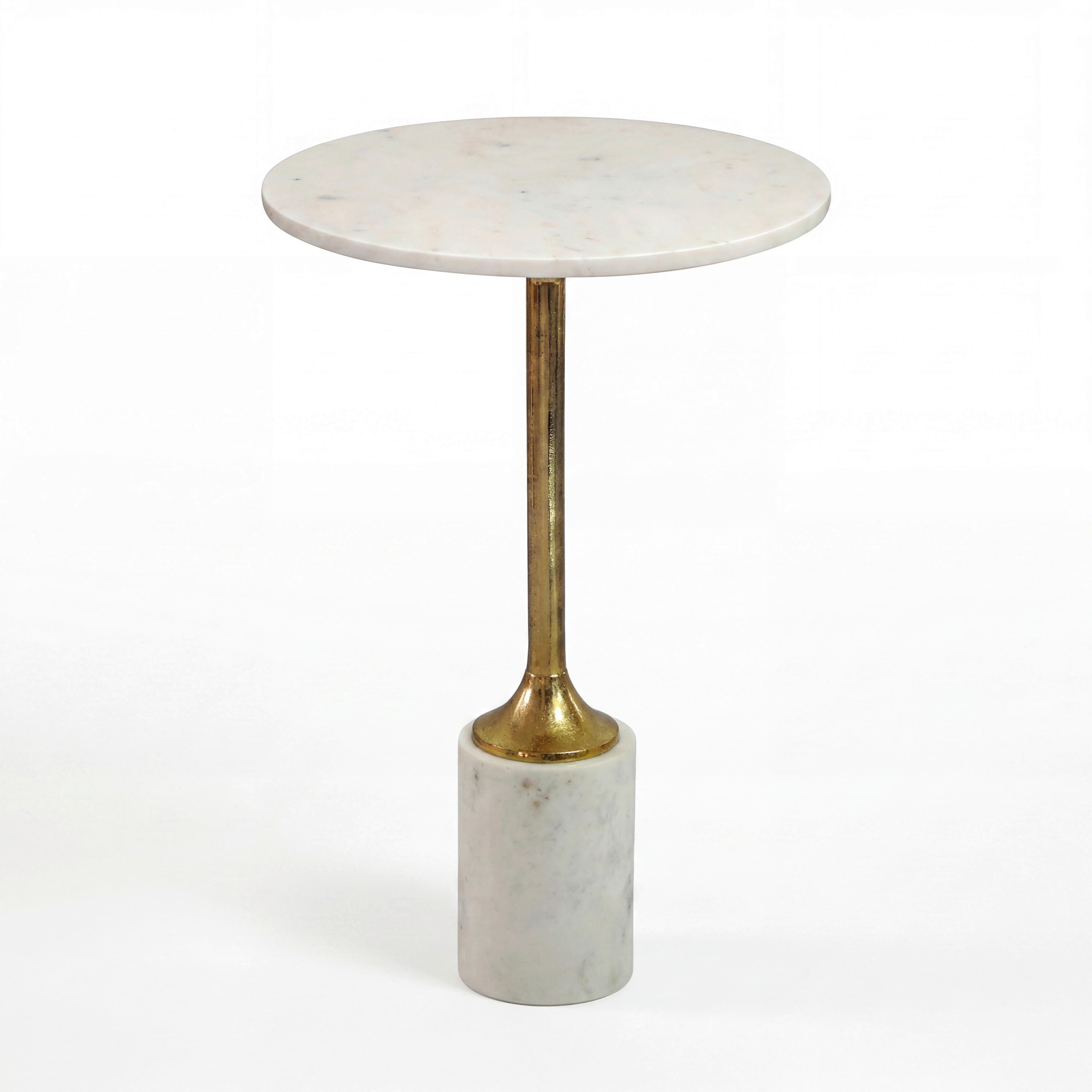 BEISTELLTISCH Weiß B: 37cm - Goldfarben/Weiß, Design, Stein/Metall (37/37/56cm) - MID.YOU