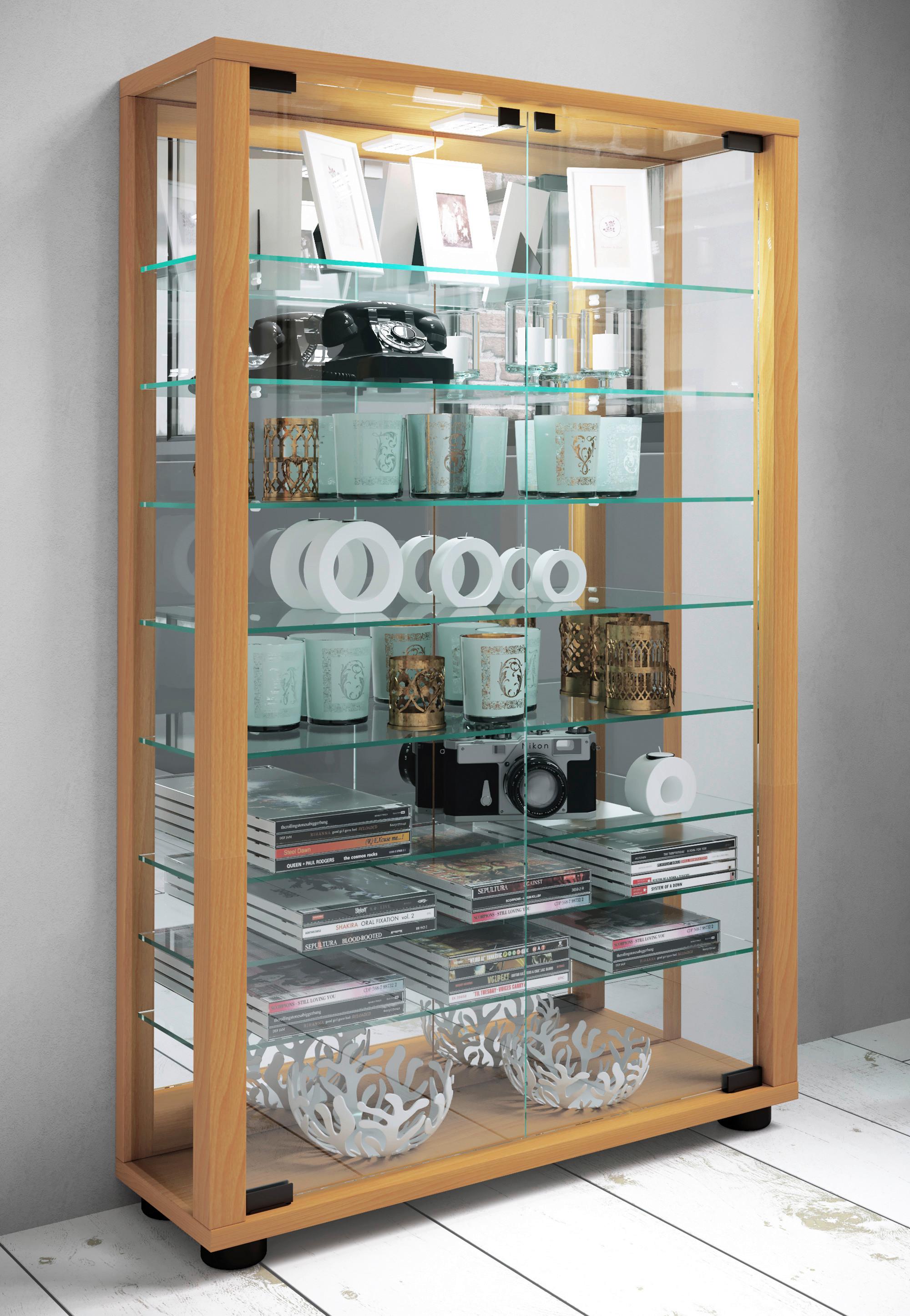 Vitrine Lumo Bchefarben B: 59 Cm - Buchefarben, MODERN, Glas/Holzwerkstoff (59/91,3/18cm) - MID.YOU