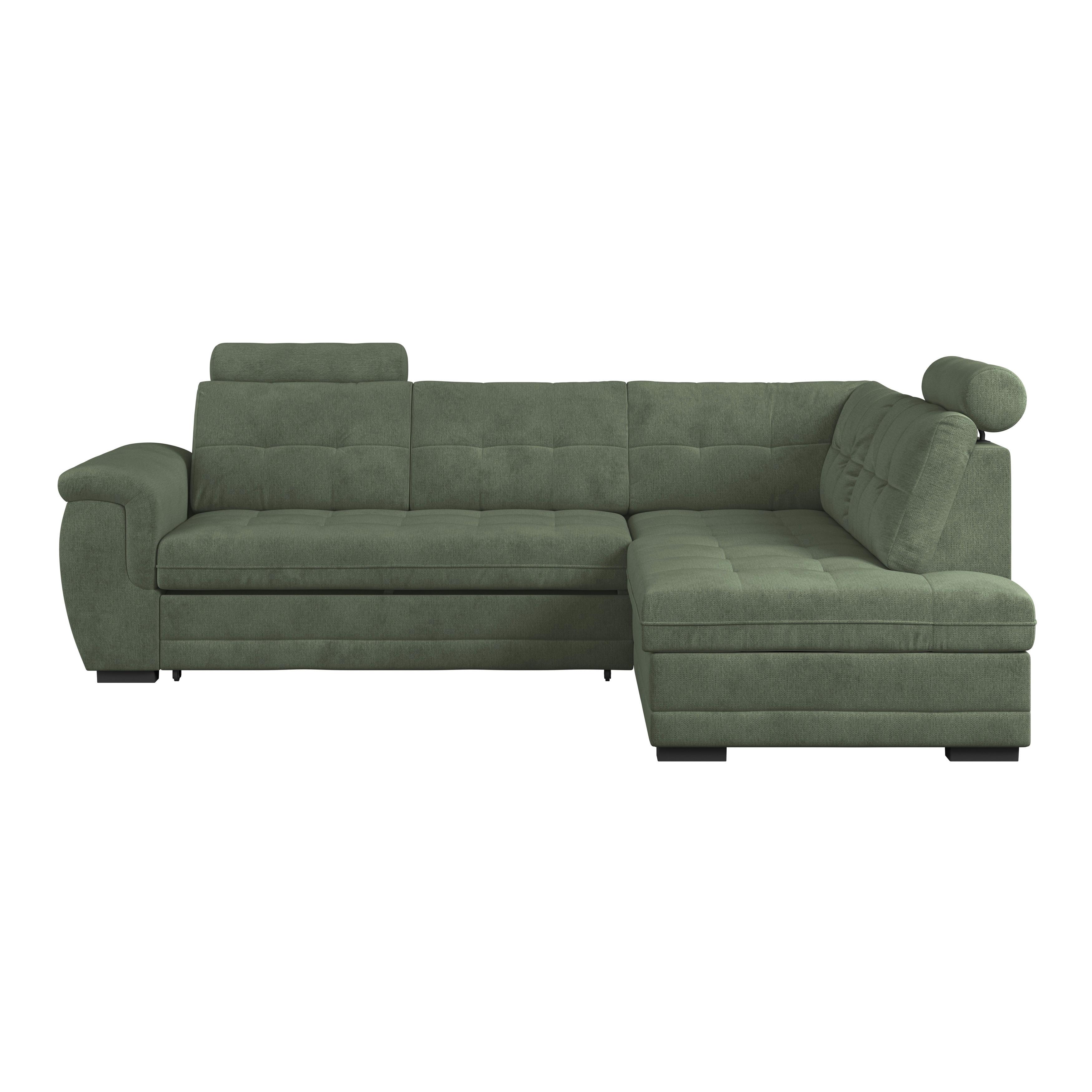 Ecksofa mit Schlaffunktion Falco new Grün 251x183 cm - Schwarz/Grün, KONVENTIONELL, Textil (251/183cm) - Ondega