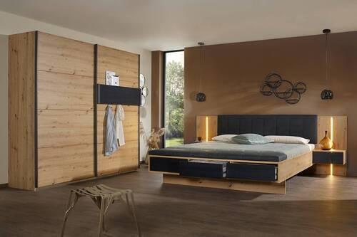 Bettanlage Apollon Eiche Artisan/Schwarz B: 180cm - Schwarz/Eiche Artisan, MODERN, Holzwerkstoff/Textil (180/200cm) - Rauch Möbel