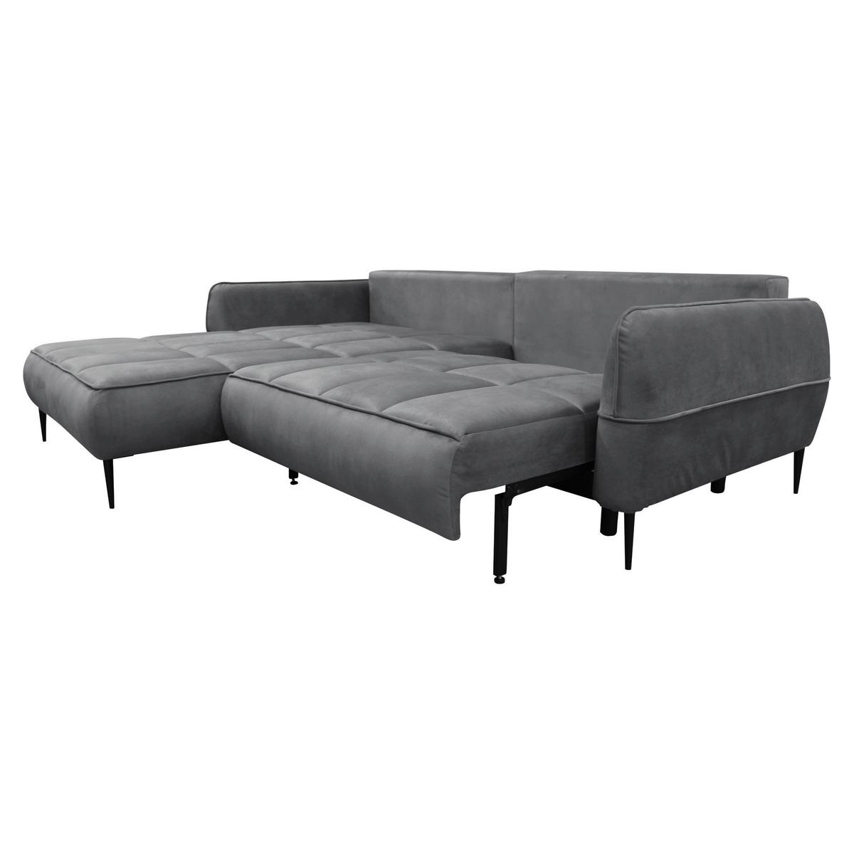 Ecksofa Mit Bettkasten Letto 189x260 Cm Velours Grau - Schwarz/Grau, Design, Textil (189/260cm) - MID.YOU
