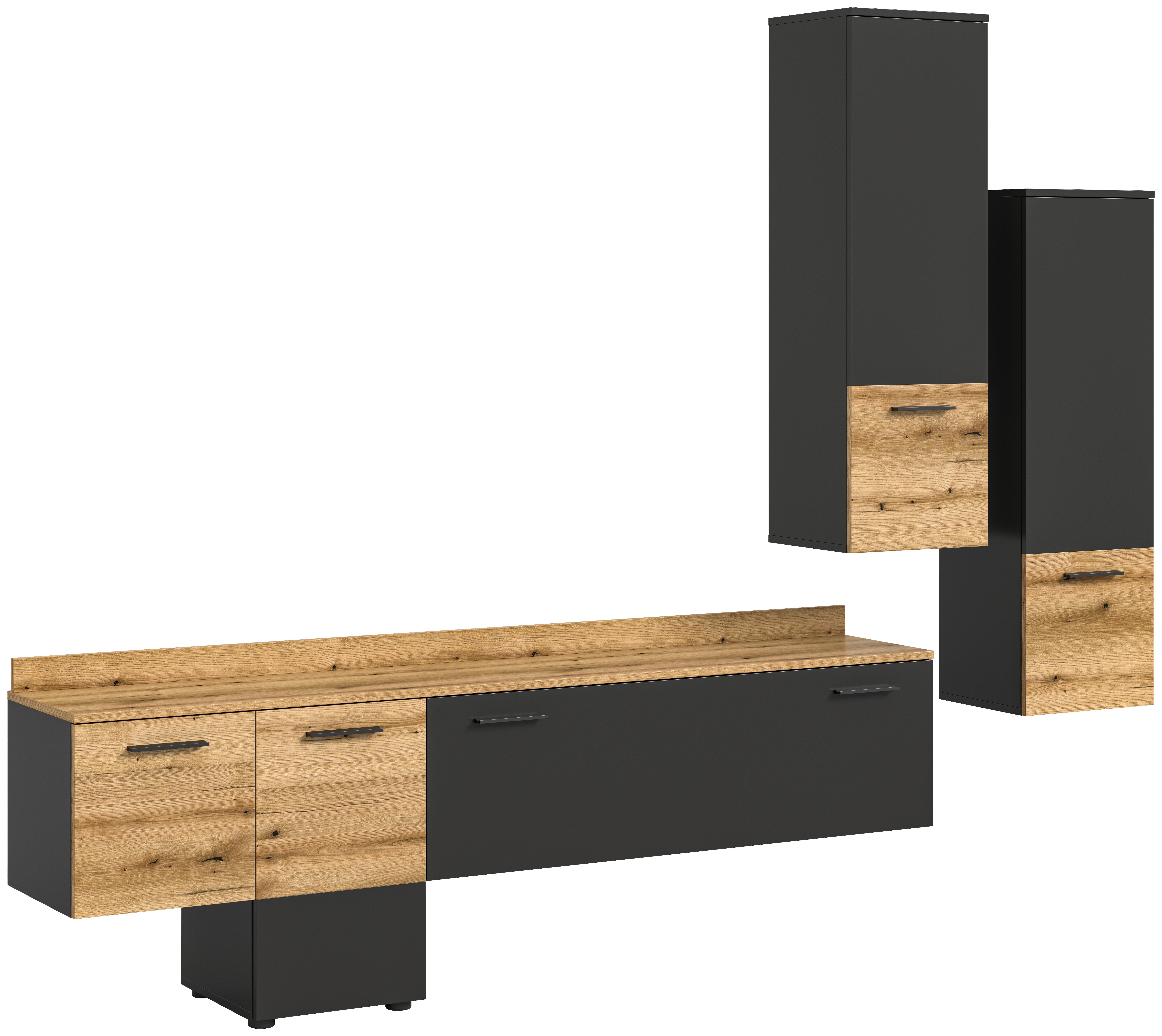 Szekrénysor Goal - tölgyfa/szürke, Design, faalapú anyag (247/196/37cm) - Livetastic