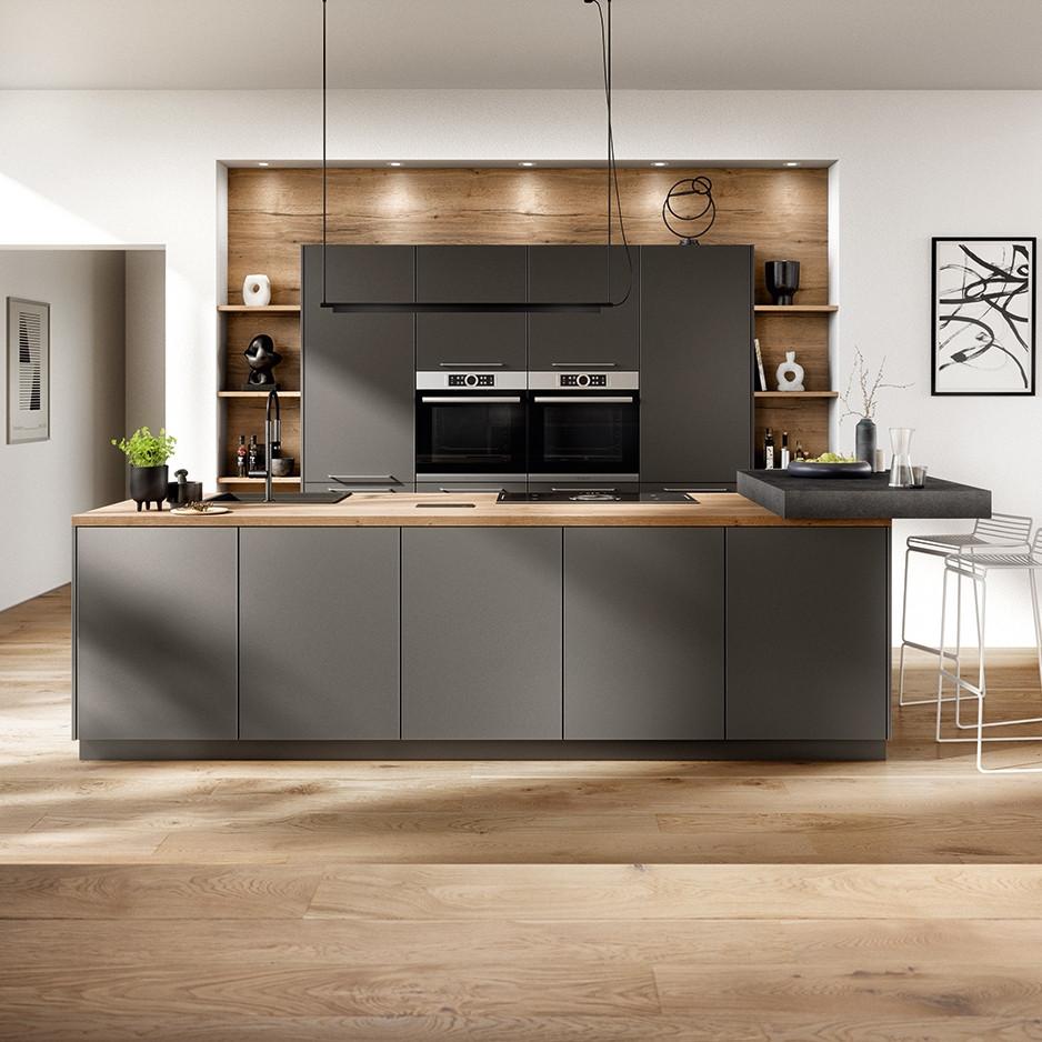 Einbauküche Atlantis Frei Planbar Modernes Design - Eichefarben/Anthrazit, MODERN, Holzwerkstoff - Vertico