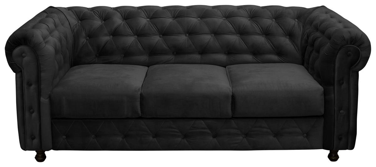 Chesterfield-Sofa Cardiff Anthrazit 3-Sitzer Samt - Wengefarben/Anthrazit, Basics, Textil (205/80/90cm) - P & B