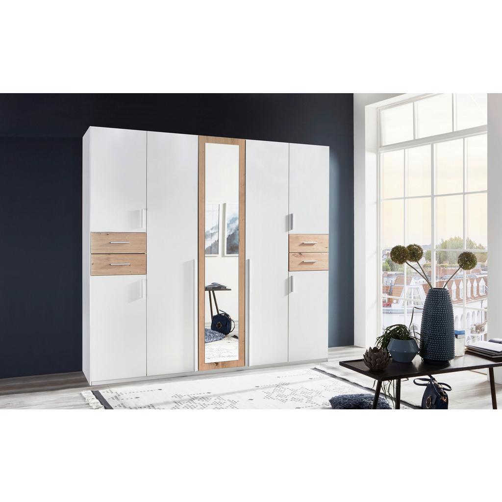 Drehtürenschrank mit Spiegel + Laden B: 225 cm Vegas, Weiß