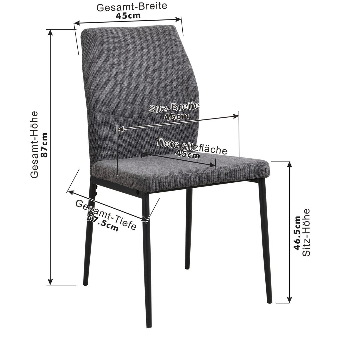 Vierfußstuhl Augusta Webstoff Anthrazit - Anthrazit/Schwarz, MODERN, Textil/Metall (45/87/55cm) - Kela