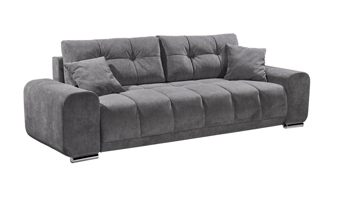 Dreisitzer-Sofa mit Zier- und Rückenkissen sowie grau-braunem Bezug aus Mikrovelours
