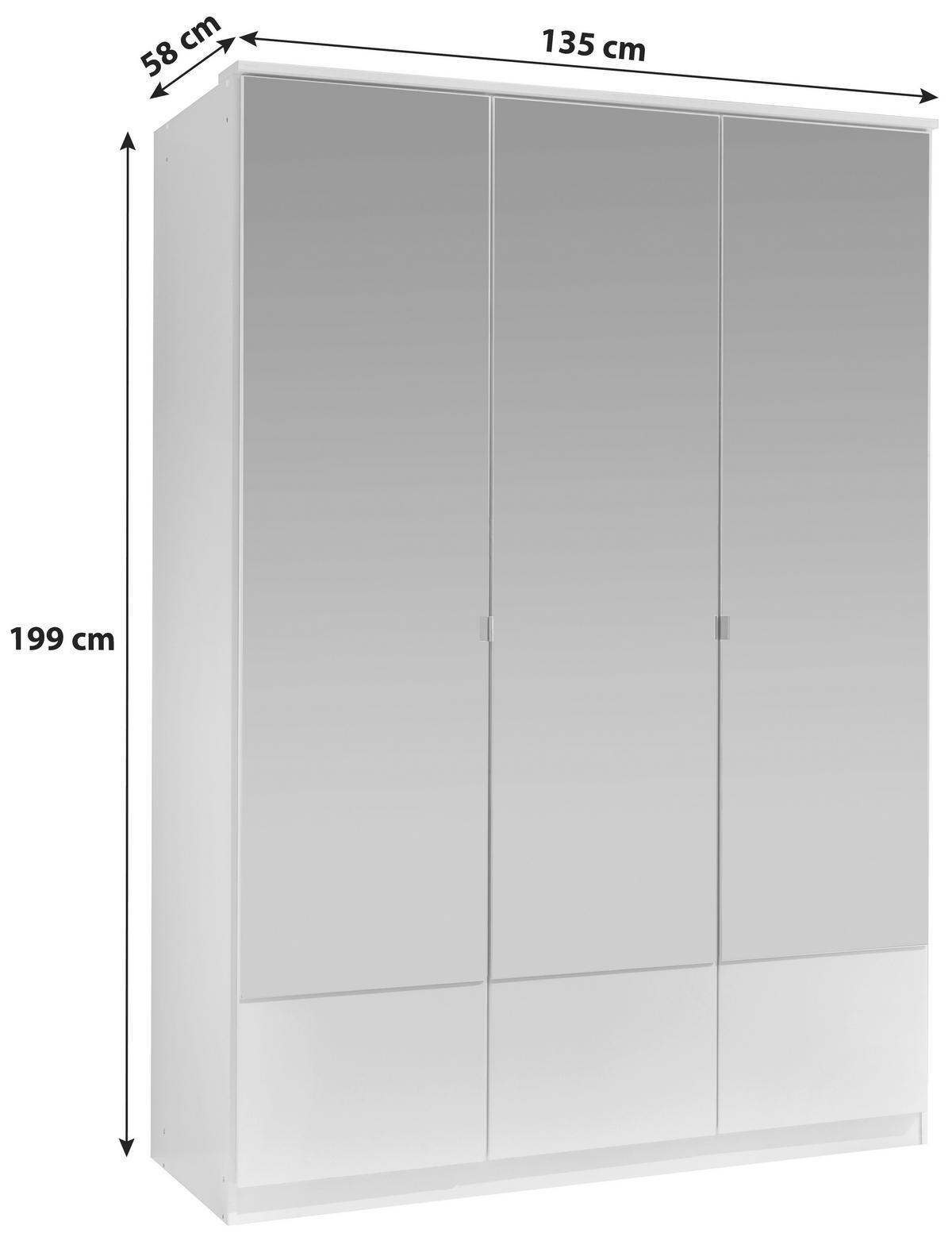 Třídveřová skříň se zrcadly IMAGO bílá 135cm - bílá/barvy hliníku, Konvenční, kov/kompozitní dřevo (135/199/58cm) - MID.YOU