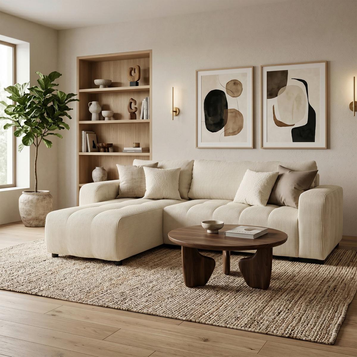 Ecksofa mit Bettfunktion Marseille, beige - Beige/Schwarz, Trend, Holz/Holzwerkstoff (155/240cm)