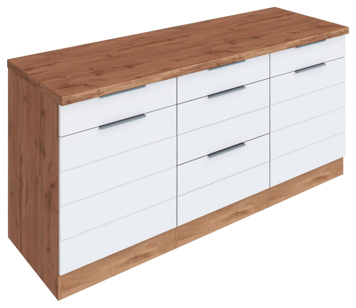 Küchenunterschrank Florenz B: 180 cm Weiß/Eichefarben - Eiche Wotan/Weiß, Design, Holzwerkstoff (180/86/60cm) - Held