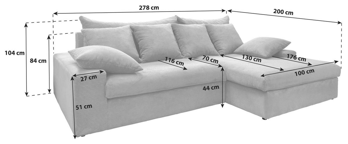 Ecksofa Avellino Hellblau S: 278/200 cm - Schwarz/Hellblau, MODERN, Textil (278/200cm) - Livetastic