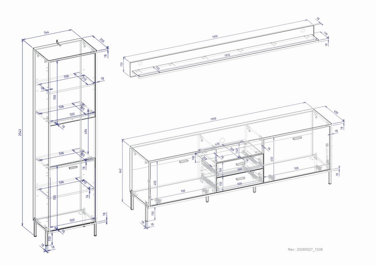 Wohnwand Fredericia Kaschmir/Eichefarben B: 259 cm - Kaschmir/Eichefarben, Design, Holzwerkstoff (259/206/40cm) - MID.YOU