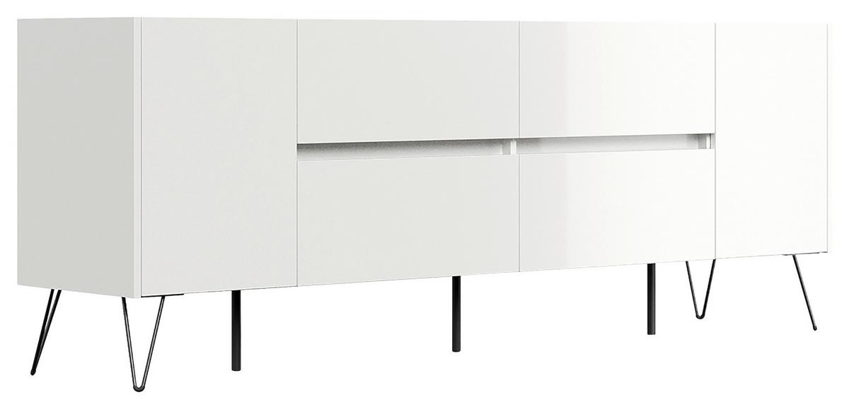 Sideboard Posseik Industrial Weiß B: 199 cm - Weiß Hochglanz/Schwarz, Design, Holzwerkstoff (199/75,8/42cm) - MID.YOU