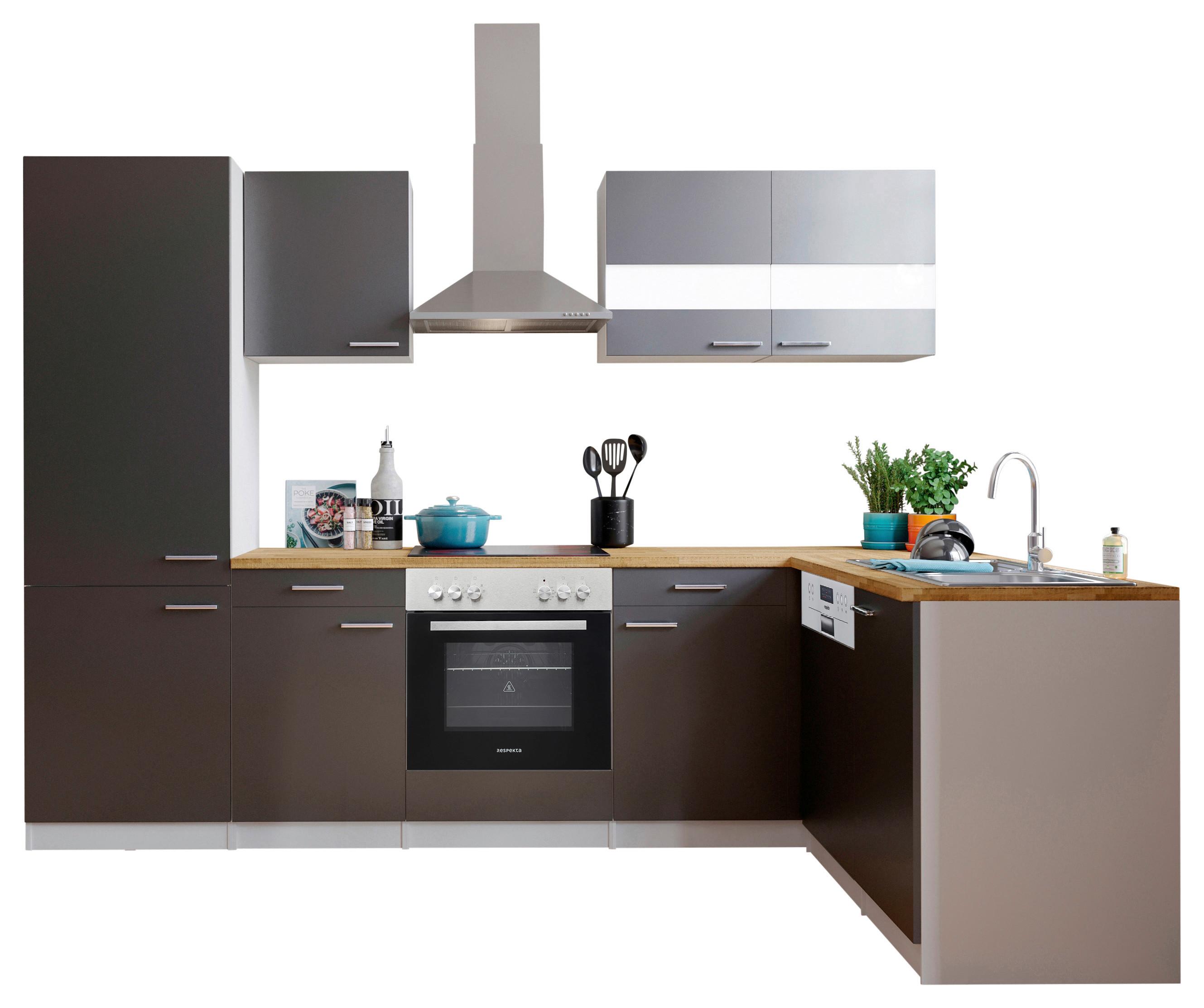 Eckküche Malia L-Küchenblock 280 cm - Nussbaumfarben/Weiß, Basics, Holzwerkstoff (280/172cm) - Respekta