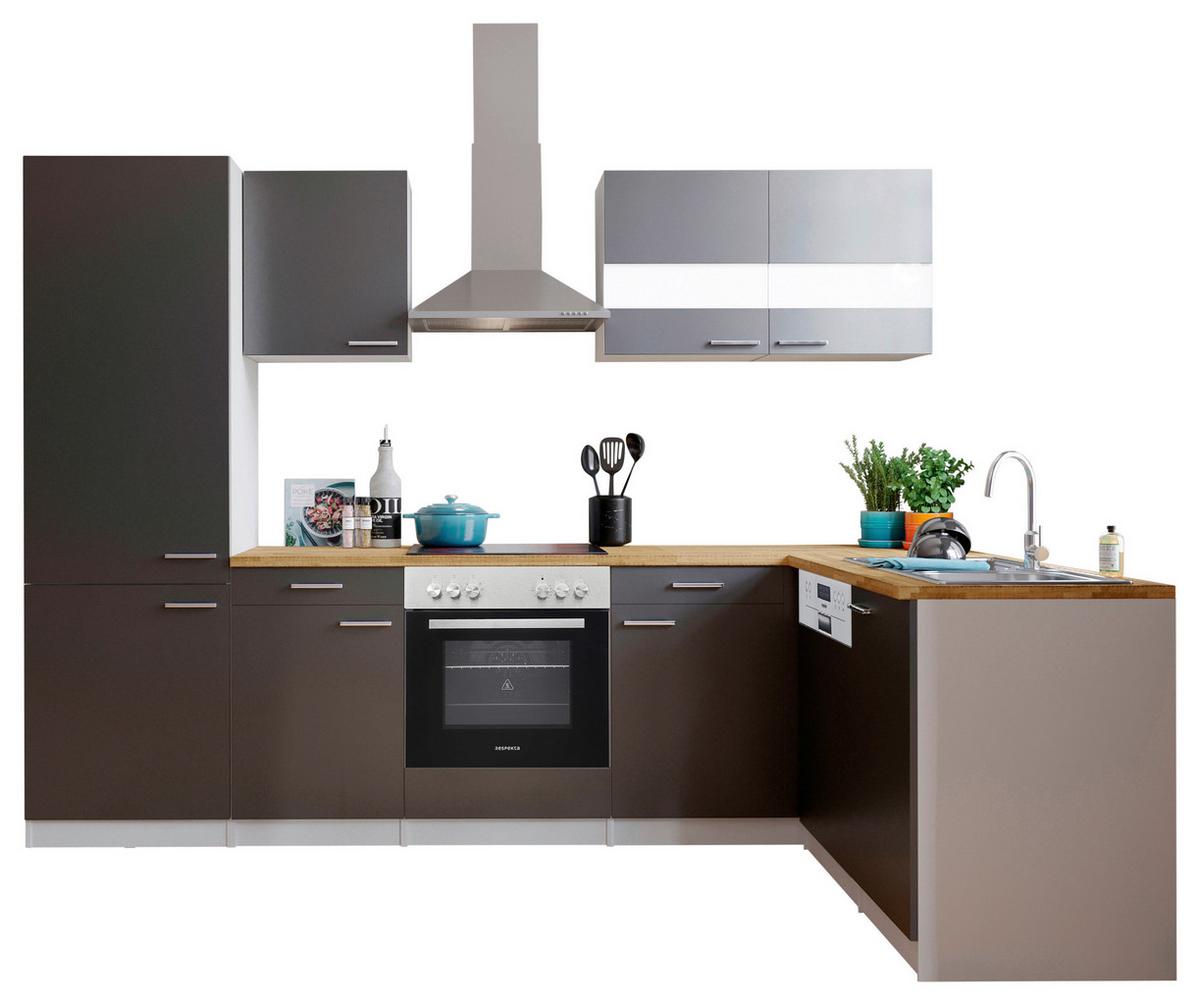 Eckküche Malia L-Küchenblock 280 cm - Nussbaumfarben/Weiß, Basics, Holzwerkstoff (280/172cm) - Respekta