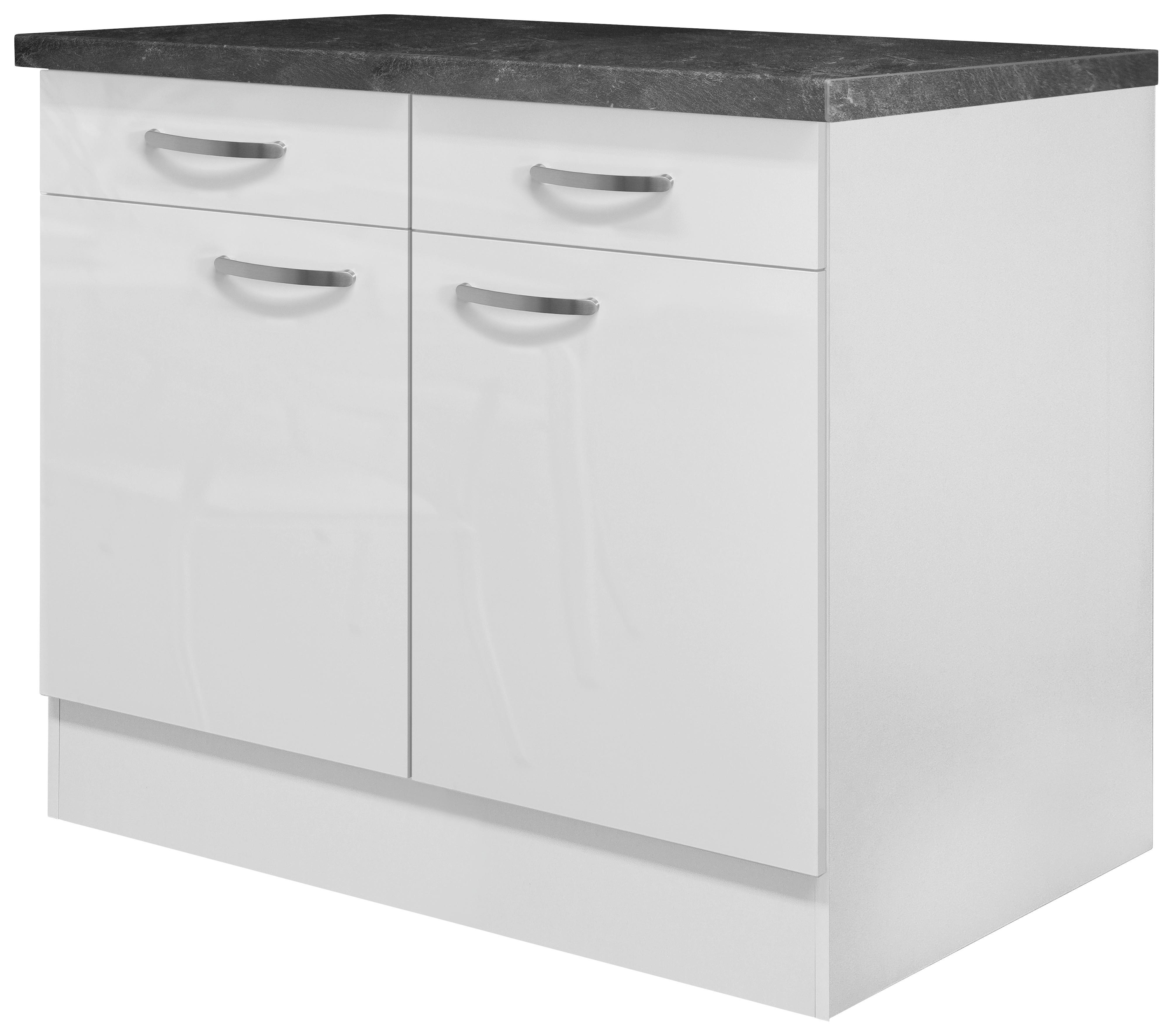 Küchenunterschrank Alba B: 100 cm Weiß/Schiefer mit Laden - Schieferfarben/Weiß Hochglanz, MODERN, Holzwerkstoff (100/86/60cm)