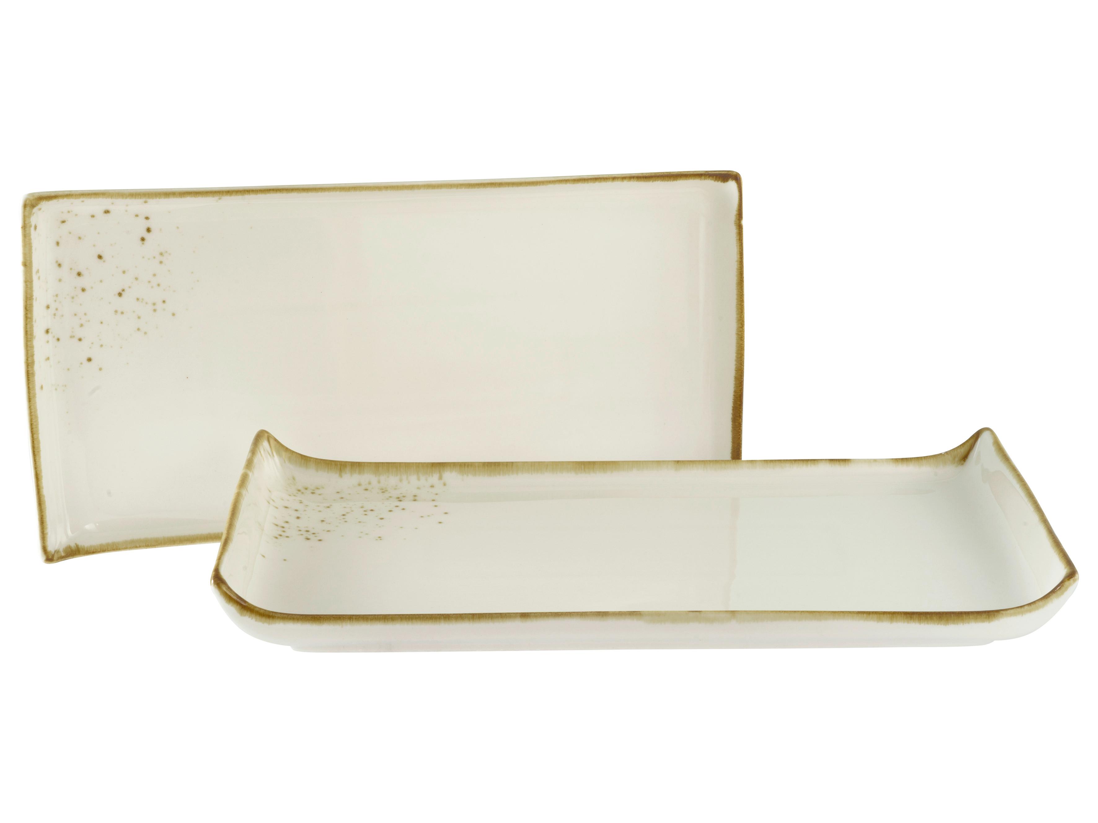 Servierplattenset, 2-teilig. Steinzeug, creme