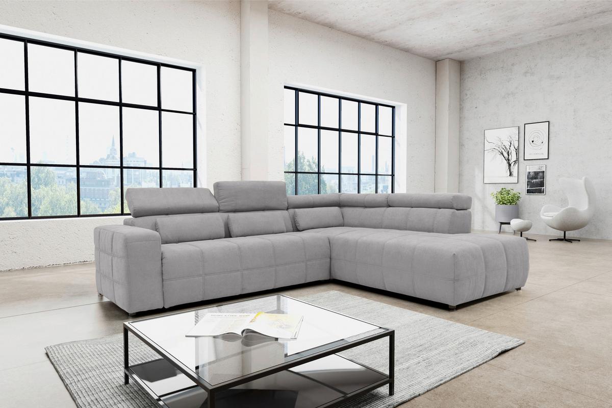 Ecksofa + Kopfteilverstellung Brandon Silberfarben - Silberfarben/Schwarz, Design, Textil (275/228cm) - MID.YOU