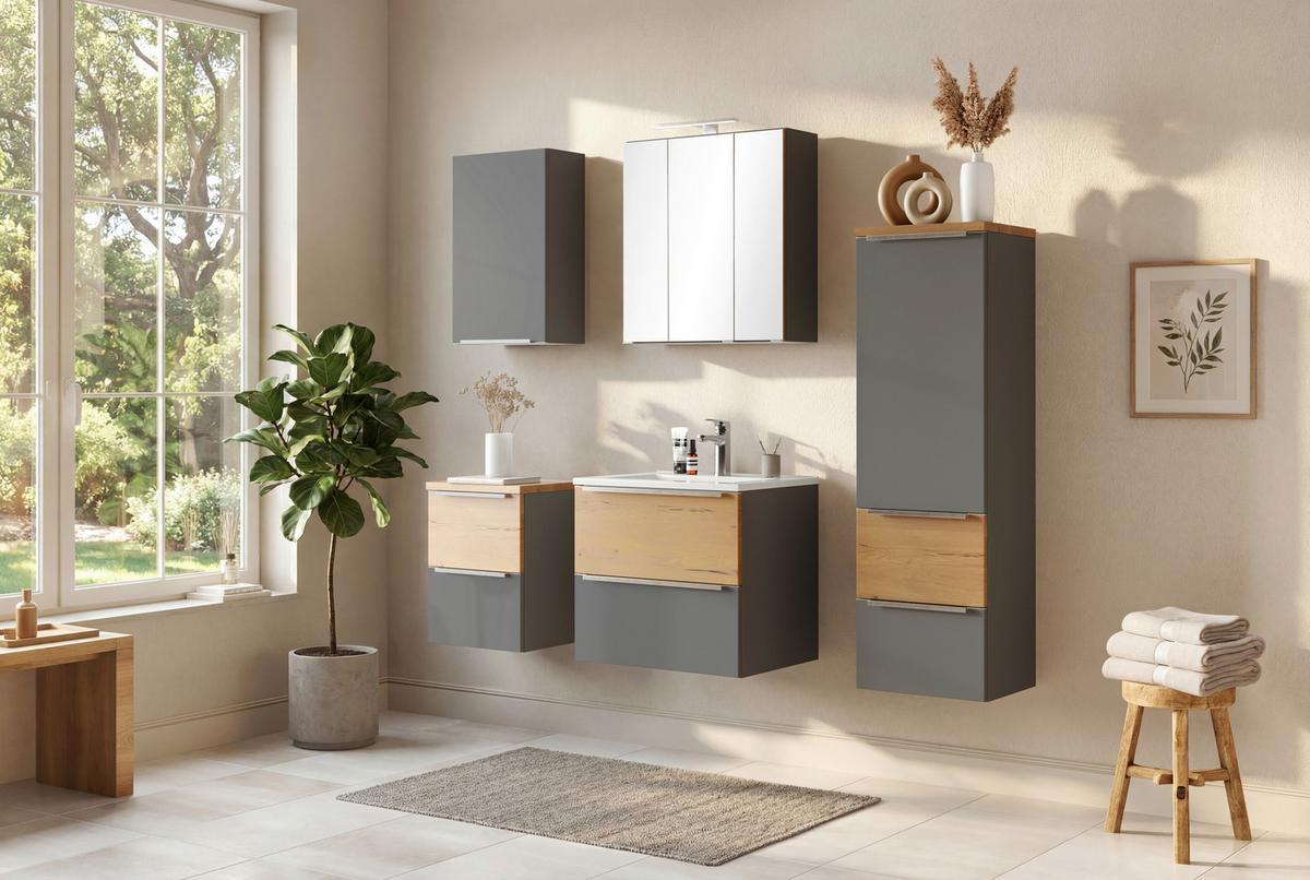WASCHTISCHKOMBI Verona Grau/Wildeiche B: 60cm - Wildeiche/Weiß, Trend, Holzwerkstoff/Stein (60/54/47cm) - Held
