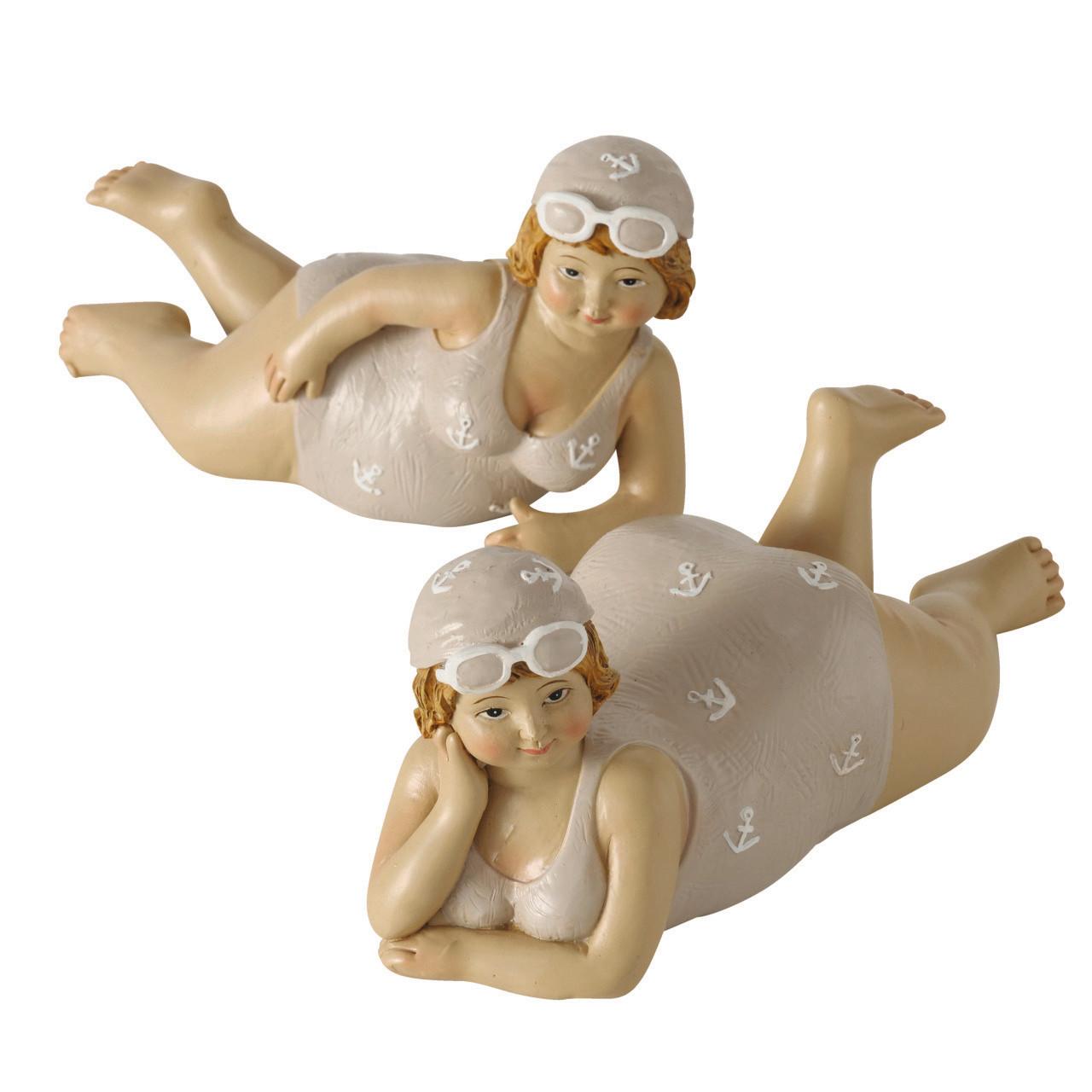 Dekofigur Dame im Schwimmoutfit in Creme und Beige