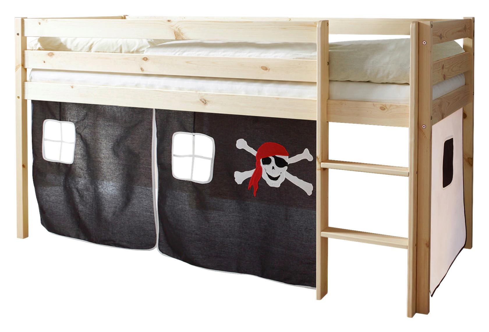 Spielbett Malte Schwarz/Weiß Kiefer Massiv 90 cm Leiter - Schwarz/Weiß, Natur, Holz (90/200cm) - MID.YOU