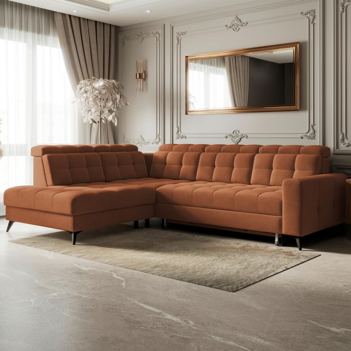 Ecksofa Barletta New Velours Terracotta, 228x289cm - Terracotta/Schwarz, ROMANTIK / LANDHAUS, Textil (228/289cm) - Luca Bessoni