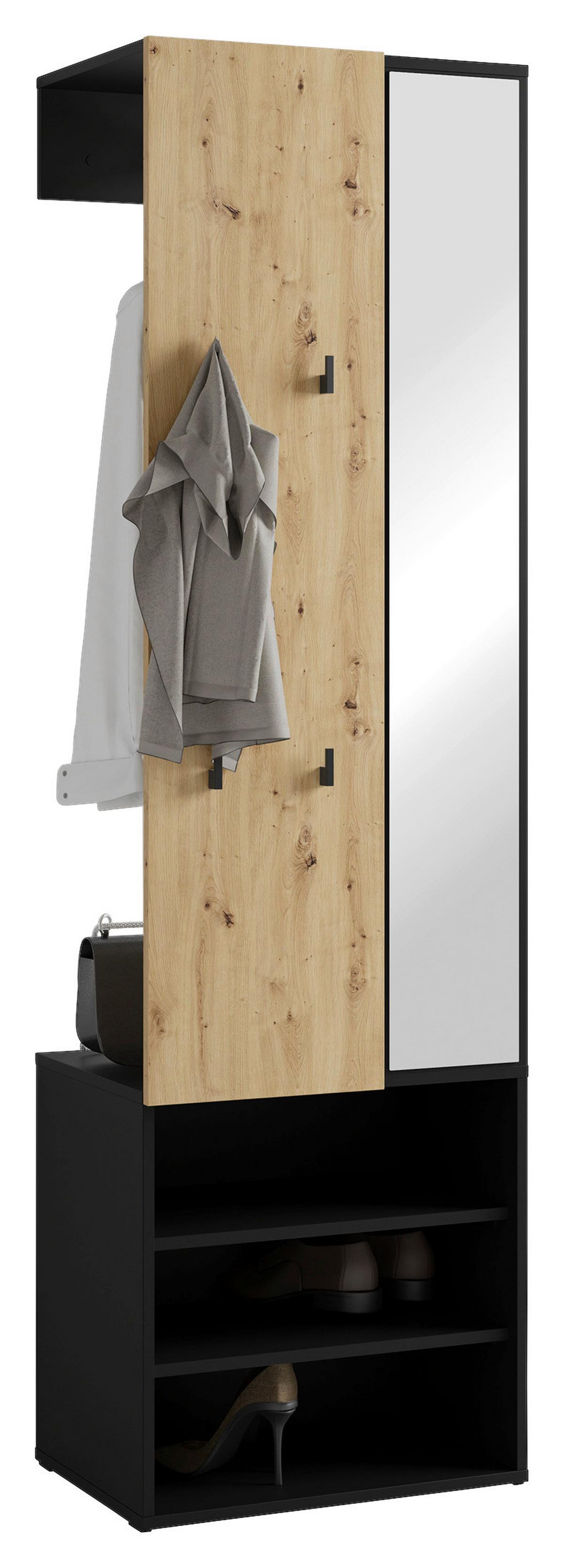 Garderobe Andorra Eiche Artisan/Schwarz B: 55 cm - Schwarz/Eiche Artisan, Design, Holzwerkstoff (55/187,5/40,5cm) - MID.YOU