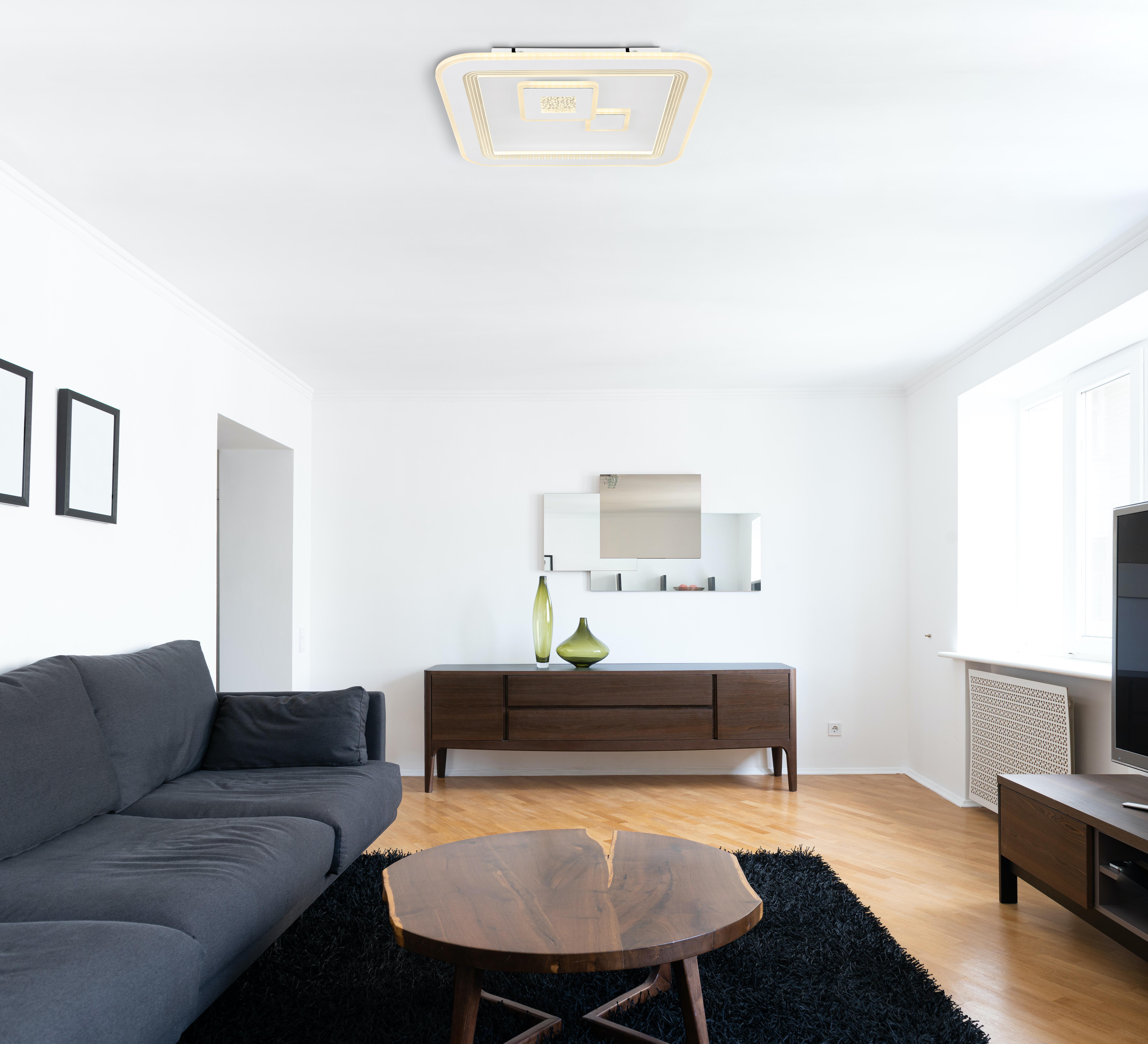 LED-Deckenleuchte L: 46,6 cm mit Farbtemperaturwechsler - Klar/Opal, Design, Kunststoff/Metall (46,6/46,6/7,4cm) - Globo