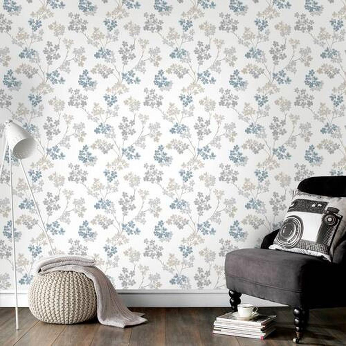 Vliestapete 2258-41 - Blau/Weiß, Basics, Papier/Kunststoff (52/1000cm)
