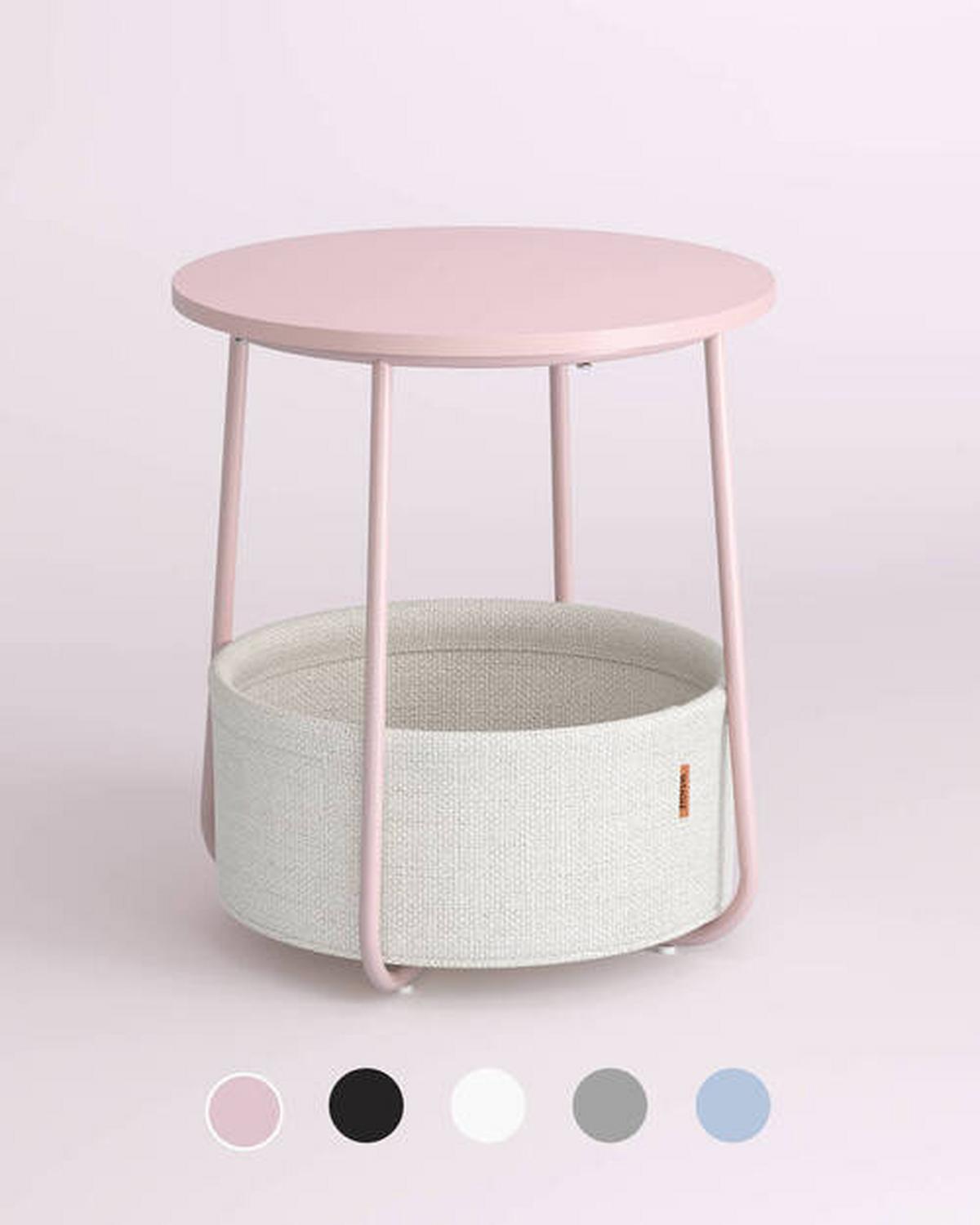 Beistelltisch Mit Korb Rosa, Weiß - Rosa/Weiß, Design, Holz/Textil (45/45/51cm) - Boxxx